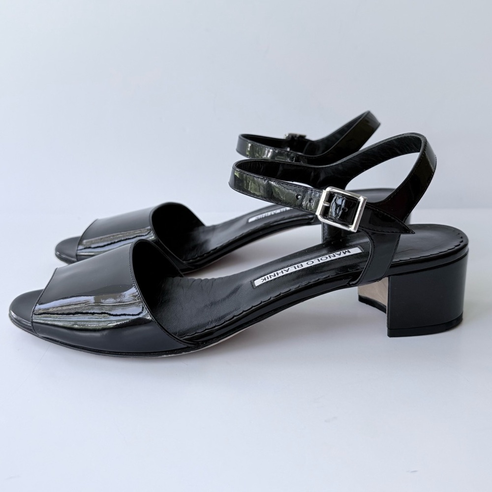 Manolo Blahnik Affian Sandal in Black Patent Leather 39 / 8 - Picture 5 of 16